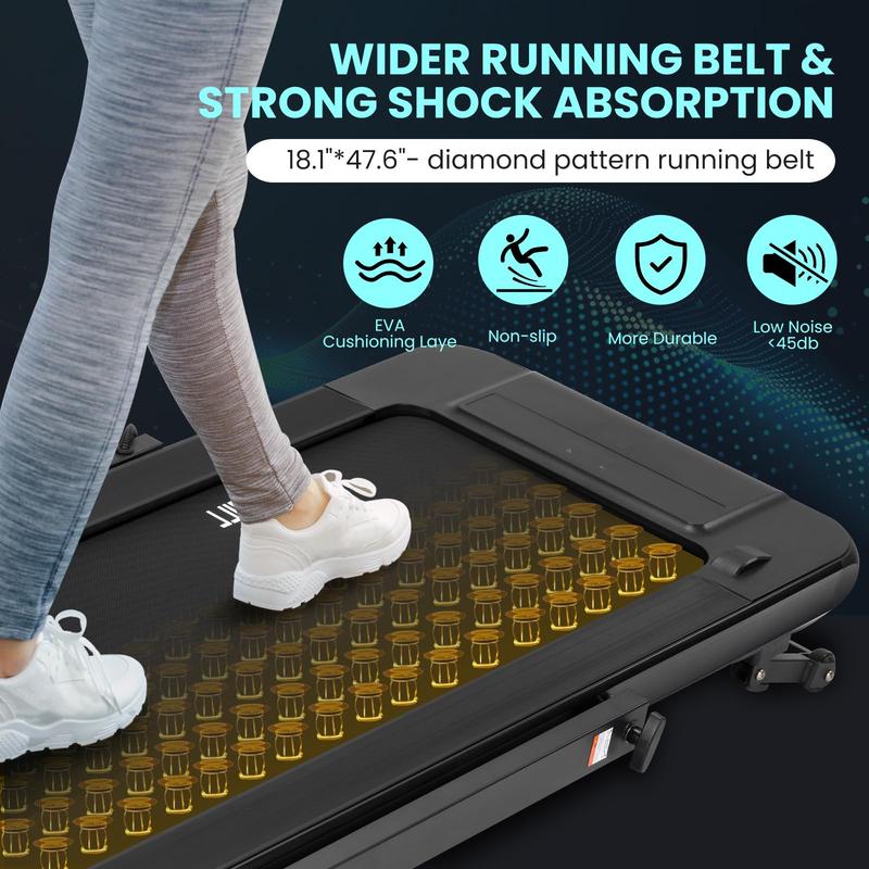 GARVEE 2-in-1 Foldable Under Desk Walking Treadmill with 15% Auto Incline, Handle Bar, LED Display, 7.5 MPH Max Speed, and 2.5HP Portable Motor for Home Use