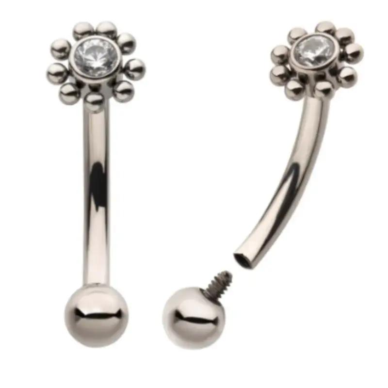 Invictus 16G 9 Bead CZ Titanium Curved Barbell