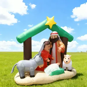 iCapeson 6ft Inflatable Nativity Scene with 8 LED Lights, Outdoor Christmas Decoration Blow Up Manger Set with Baby Jesus for Yard Lawn Garden