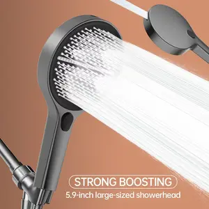 HOOMI Shower Head,High Pressure Power Wash,4-Setting Massage Spray Modes with 5.9 inch Panel and 5FT Shower Head Hose&Bracket,Shower Head Set,Bathroom Shower Equipment,Handheld Power Washer for Bathroom,Low Water Pressure Solution,Easy Install