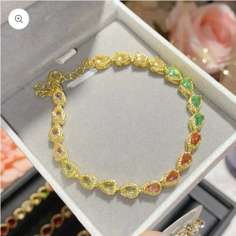 Colored Gems Tourmaline 18K Gold Plated Bracelet with Colorful Gemstones and Elegant Design