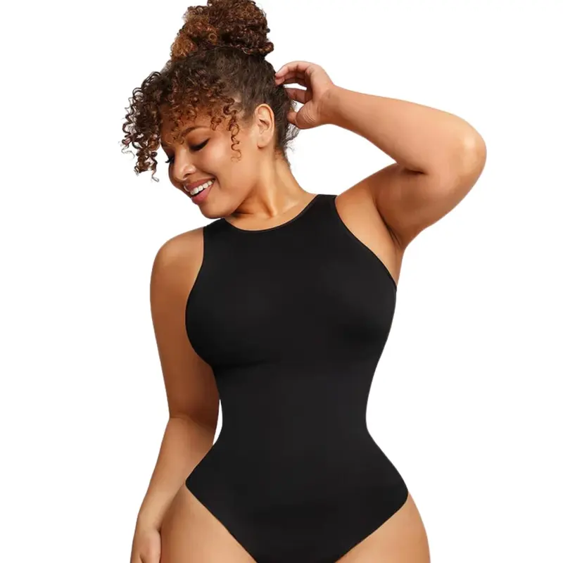 Soo Slick Women's Seamless Stretchy Bodysuit - High Neck Racerback Sleeveless Shapewear, Elastic Fabric, Abdominal Compression, Belly Shaping, Body Control, Casual Comfort, Basic Minimalist Underwear, Fits Various Styles