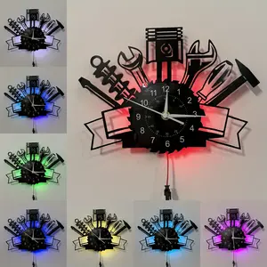 Tool Theme Vinyl Record Wall Clock, Led Display Clock, Artistic Wall Decor, Room Decoration, Home Office Cafe Bakery Restaurant Kitchen Gift