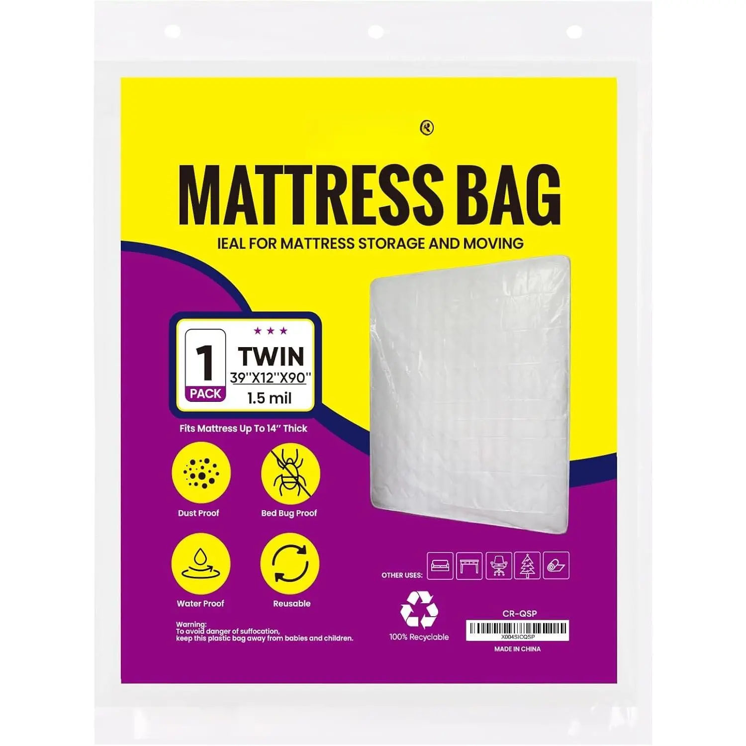 Mattress Bags for Moving and Disposal - Plastic Mattress Protector for Storage, Mattress Cover,TearResistant Mattress Wrap, Storage,moving supplies