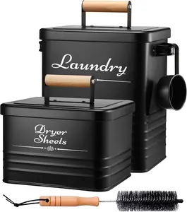 Farmhouse Metal Detergent Pod Container with Dryer Sheet Holder for Laundry Room Organization and Storage - Holds Over 200 Pods and 300 Sheets