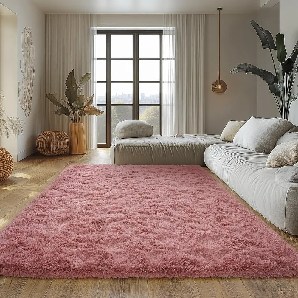Blush Soft Fluffy Area Rug For Living Room Bedroom, Plush Shag Rugs, Fuzzy Shaggy Accent Carpets For Kids Girls Rooms, Modern Apartment Nursery Dorm Indoor Furry Decor