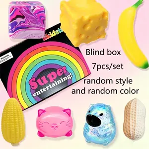 7-Piece Surprise Blind Box Malt Sugar Stress Relief Fidget Toys, 7 Styles, Slow Rebound, Party Gift, Creative Unboxing Fun