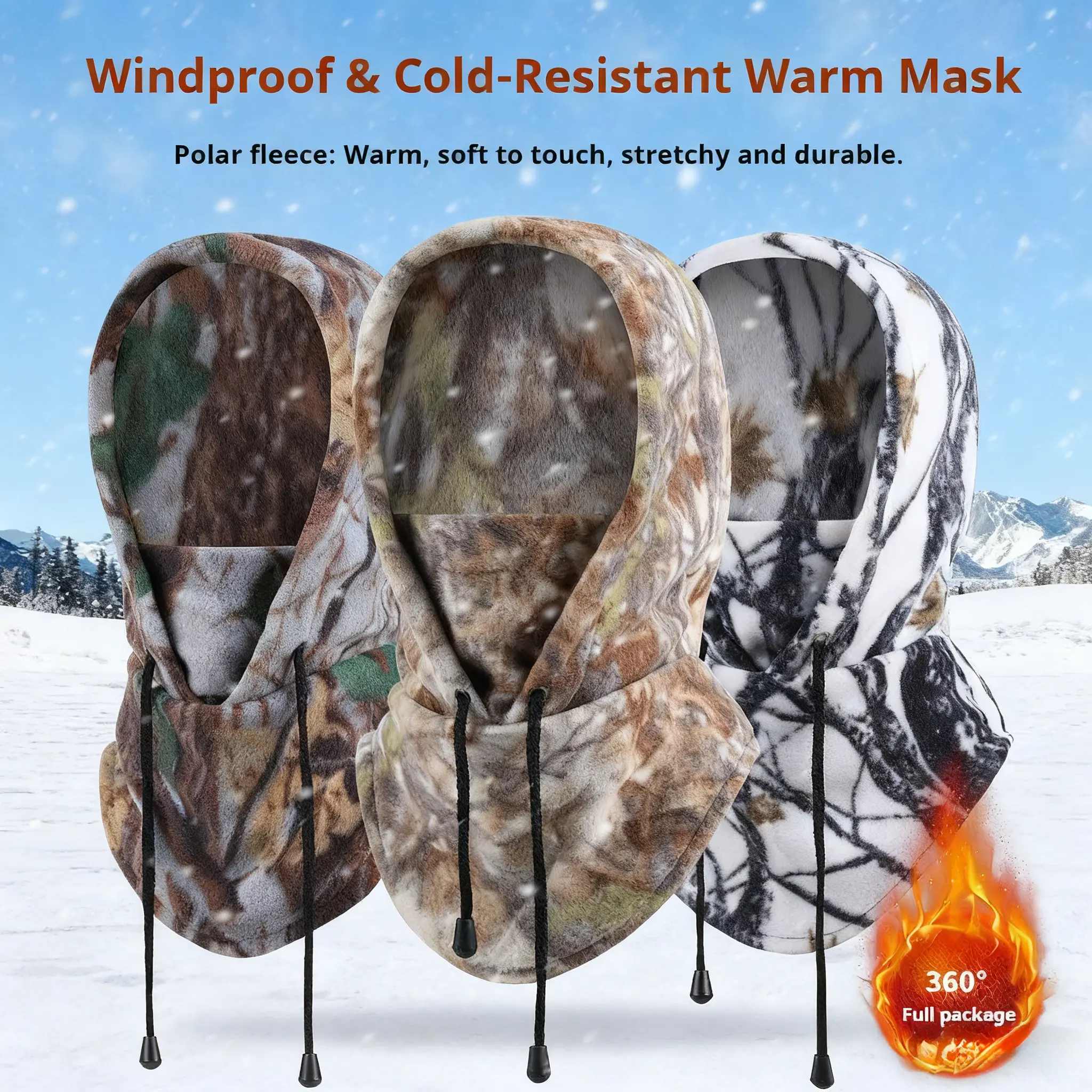 Cycling cap, windproof hat, outdoor sports neck warmer, thickened ski headgear, face mask, camouflage fleece hat