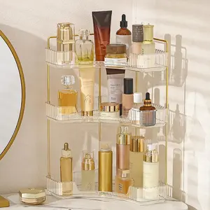 Bathroom Counter Organizer Countertop Shelf Makeup Storage Clear Perfume Tray Holder (3 Tiers, White)