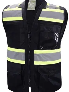 Supervisor Black Two Tones Safety Vest ANSI/ISEA Compliant High Visibility with ID Pocket for Construction Security Workwear Menswear Top