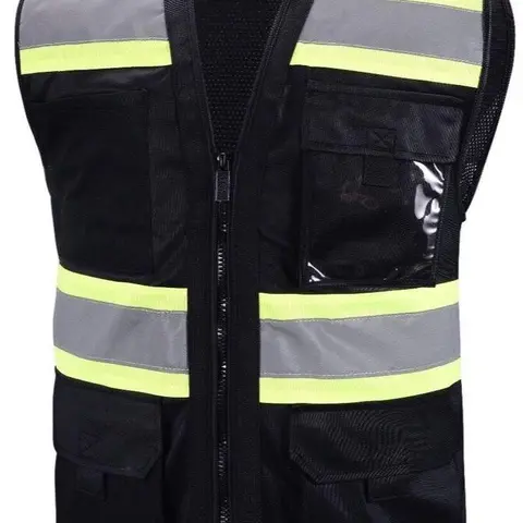 Supervisor Black Two Tones Safety Vest ANSI/ISEA Compliant High Visibility with ID Pocket for Construction Security Workwear Menswear Top