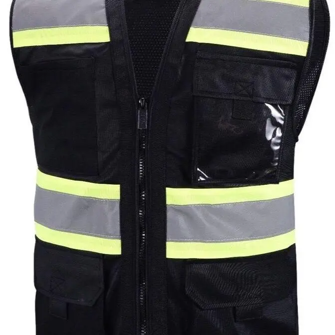 Supervisor Black Two Tones Safety Vest ANSI/ISEA Compliant High Visibility with ID Pocket for Construction Security Workwear Menswear Top