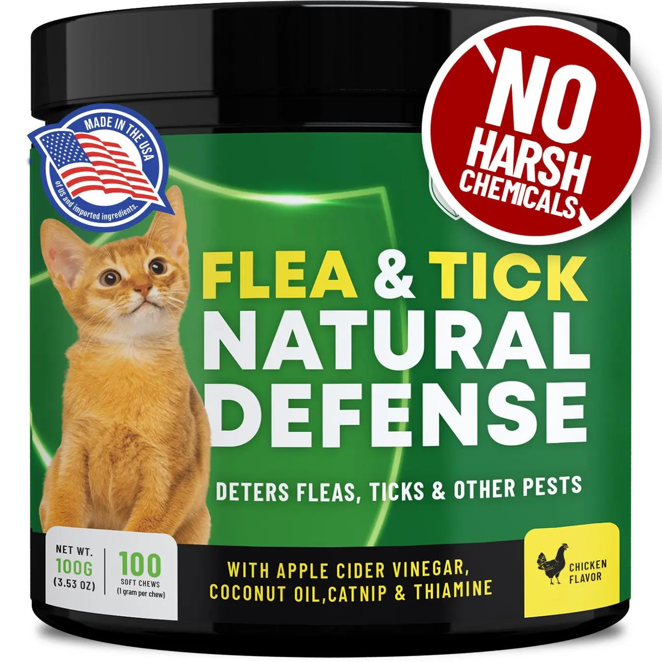 GCP Flea & Tick Natural Defense for Cats - 100 Soft Chews Flea Tick Chewables Kittens