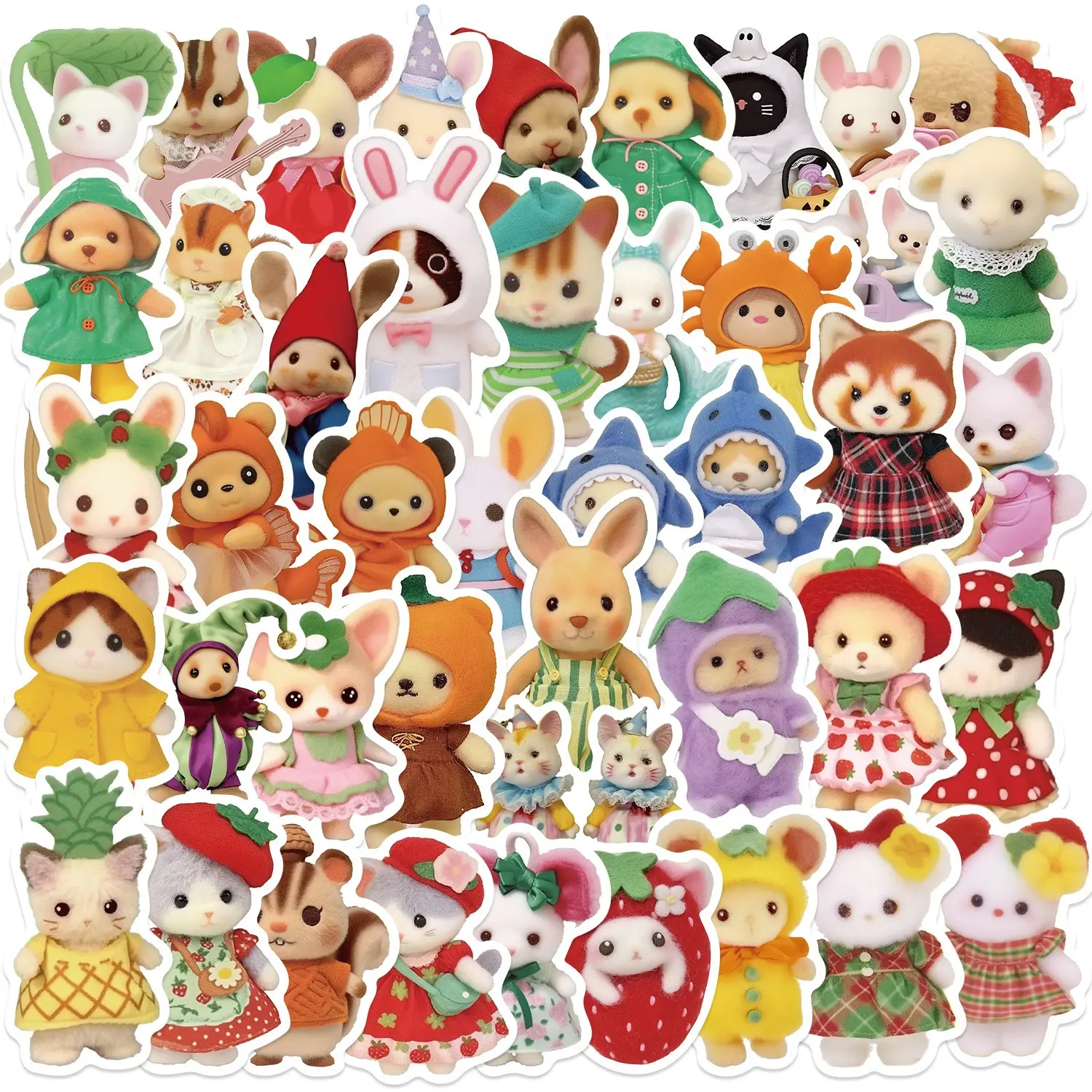 60 Cartoon Fruit Critter Animal Fun Stickers, Decorative Scrapbooking Guitar Notebook Luggage DIY Decals, Scrapbook Accessory, Flat Sticker Type, No Ca Prop 65 Warning