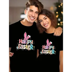 Happy Easter, Alphabet couple shirt, Beautiful Flowers Bunny Easter Couple Shirtt, Family Shirt, Fun Couple Shirt, Holiday Shirt, Easter Print, Lovely Couple Shirt