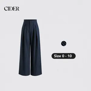 Cider [1 color, size 0-10] Mid Waist Striped Pleated Button Trousers