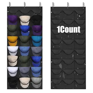 Hat Organizer Racks for Baseball Caps, Lightweight Visible Hat Holder Rack for Wall Door with 3 Hooks, Hat Hanger Holder, 24 Deep Pockets for Organized Storage