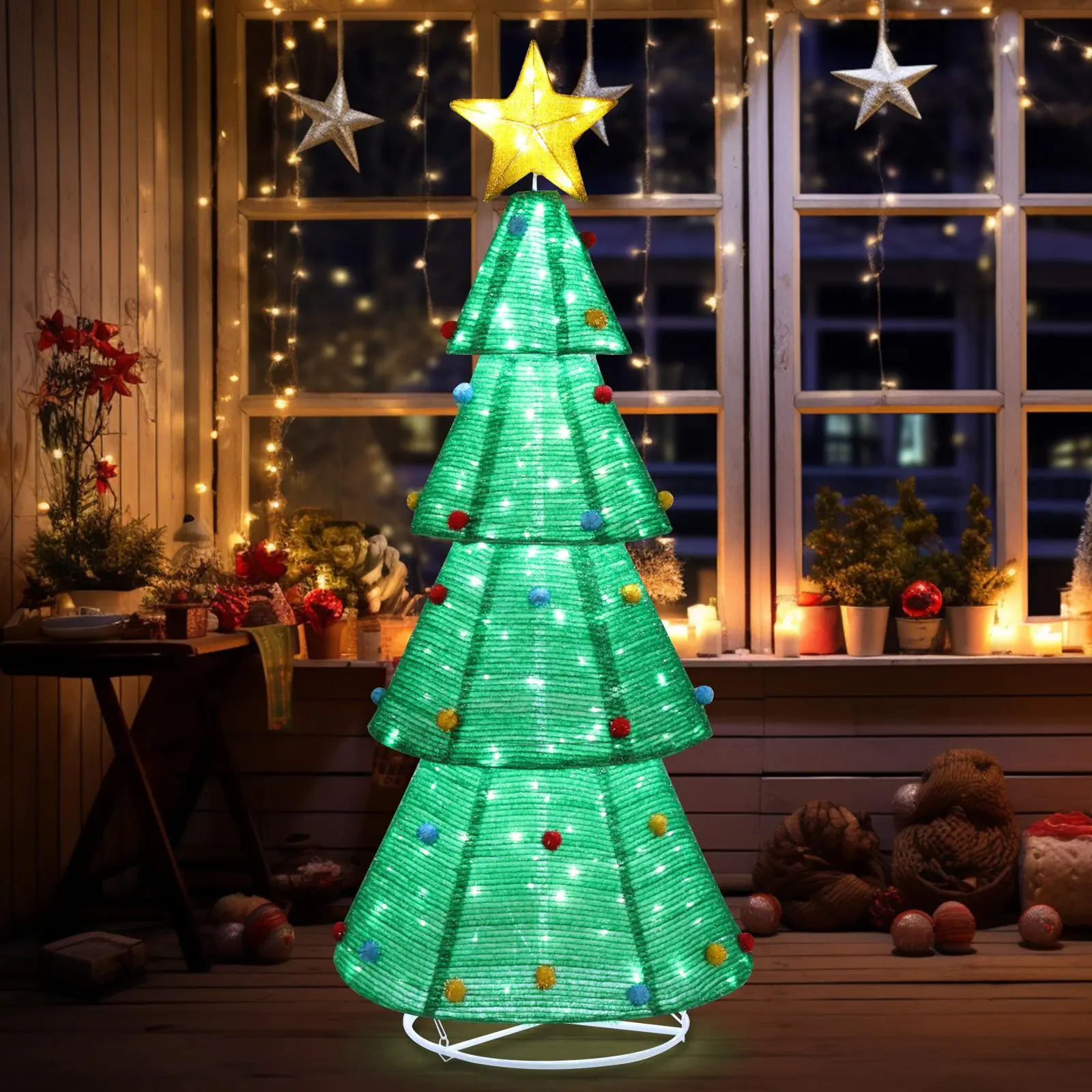 6ft Pre-Lit Pop-Up Christmas Tree with 200 LED Lights, Large Holiday Party Christmas Decoration for Indoor and Outdoor Use, Green