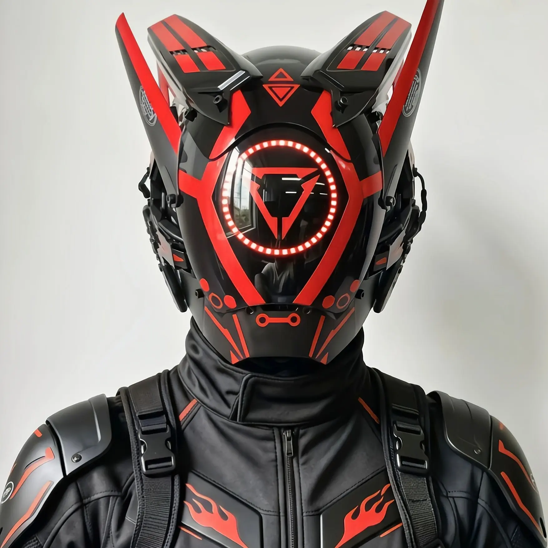 CosTribe Cyberpunk LED Mask, Rechargeable Polycarbonate Face Accessory with Red Light for Adults - Adjustable for Cosplay & Halloween Party, Accessories, Led Light, One Size