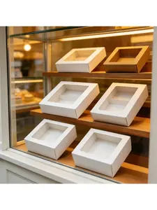 20/15/10/5/1pcs Square Drawer Baking Boxes with Clear Window, 2/4 Cavity Packaging Boxes for Mooncakes, Egg Yolk Pastries, Mung Bean Cakes & Cookies.needoh.paper plates