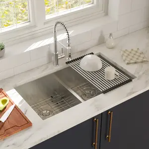 Double Bowl(50/50) Undermount Sink- 36" x 19" Double Bowl Kitchen Sink 16 Gauge with Two 10" Deep Basin