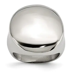 StainleSterling Silver Steel Polished Circular Signet Ring