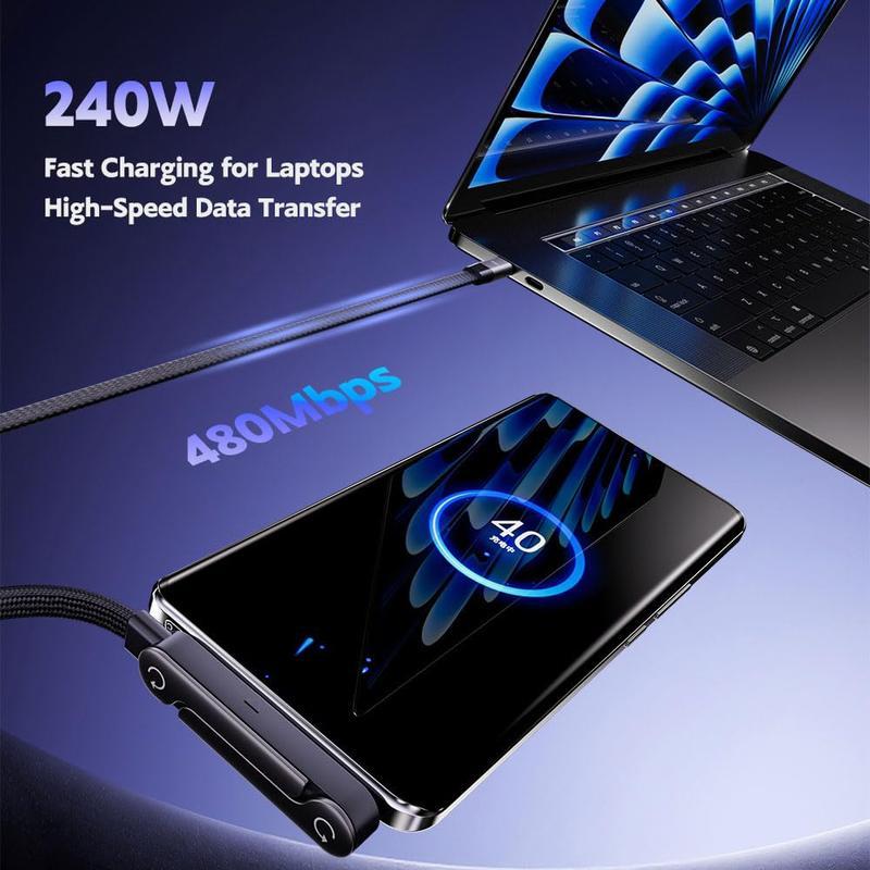 Invisible Holder Charger Cable with Stand, 240w super fast charging 2-in-1 Fast Charging Cord & Phone Stand for Gaming, Office, Car Travel, Compatible with Type-C charging cable Black
