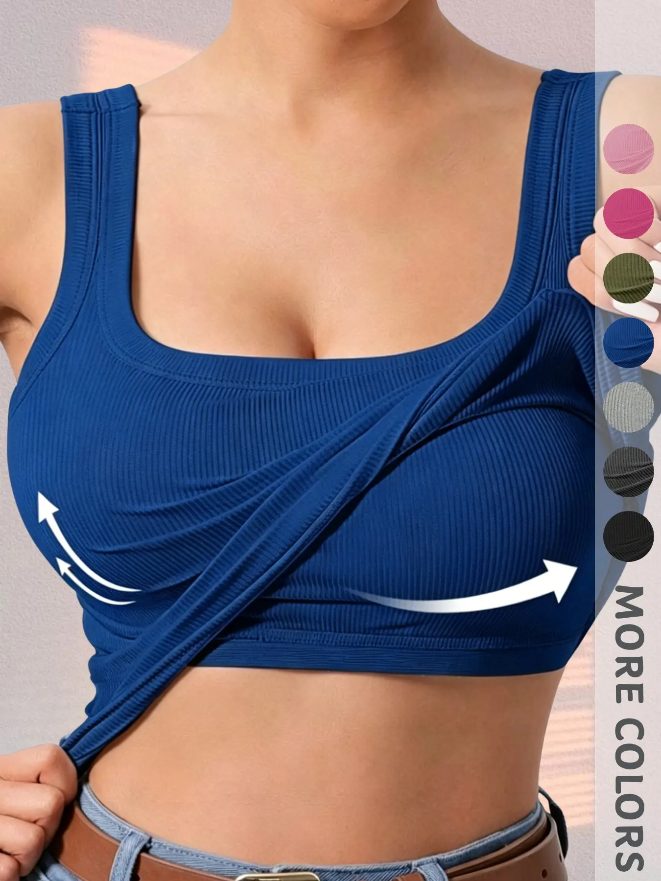 New Women's Solid Color Sleeveless Tank Top, Detachable Pads, U-Back Design, Elegant Fashion, Commute, Date, Fitness, Versatile Top, Casual Summer Sleeveless, Casual Sleeveless Top