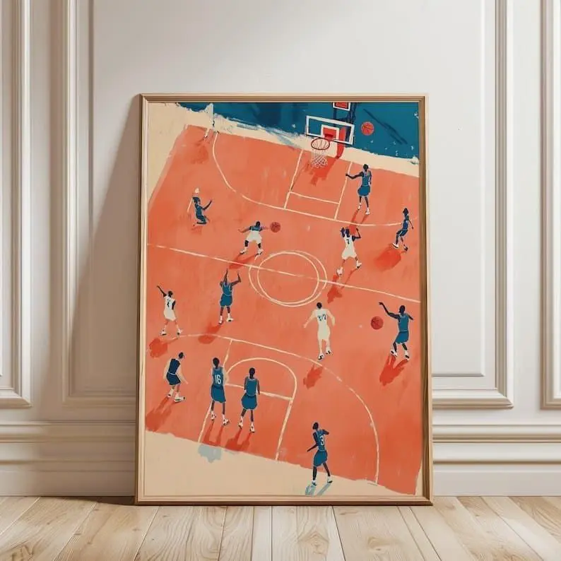 Basketball Game Wall Art, Basket Ball Abstract View Print, Minimalist Masculine Sport Posters, Men Sports Poster, Manly Artwork Room Prints