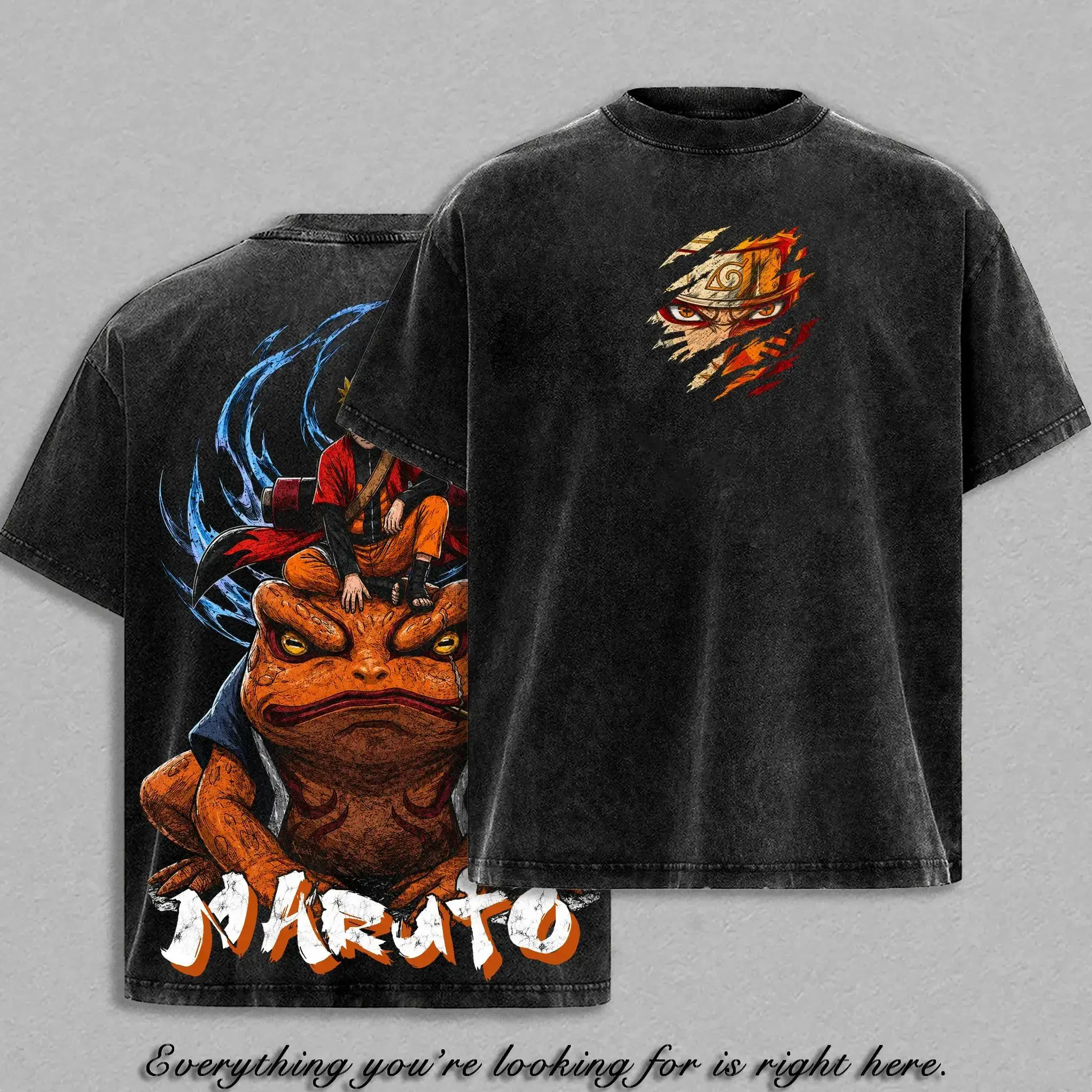 Narutoo ''Uzumakii'' Vintage T-Shirt – Narutoo Shippuden Jiraiya's Legacy Graphic Tee Anime Shirt Double Printed Washed Tee Manga Ninja Streetwear Top Oversized Heavyweight Cotton Unisex Narutoo Fan Apparel