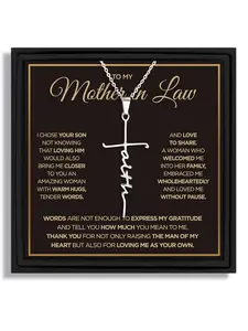 1 piece Christmas cross letter necklace gift box with a thank you style for mother-in-law with blessing card and box, Initial Necklace