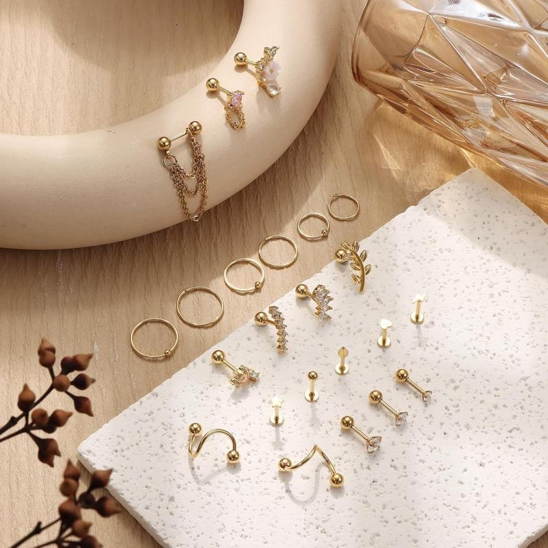 1Set Stainless Steel Cartilage Earrings Set for Women Opal Conch Helix Earrings Cartilage Stud Piercing Jewelry, Helix Studs, Stylish Studs, Durable Hoops