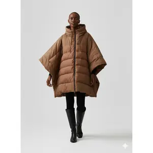 Oversized Hooded Puffer Poncho Coat