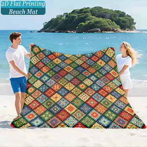 Vintage Mandala Floral Print Beach Mat & Picnic Blanket, Outdoor Picnic Blanket, Washable, Anti-Fade, Polyester, Lightweight, Windproof, Sand-Resistant, Durable