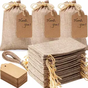 Premium Burlap Gift Bags with Drawstring and Gift Tags & String, Reusable Gift Bags, Burlap Bags, Linen Sacks Bag for Wedding Favors Party Jewelry Pouches, Christmas, Coffee, DIY Craft Bags