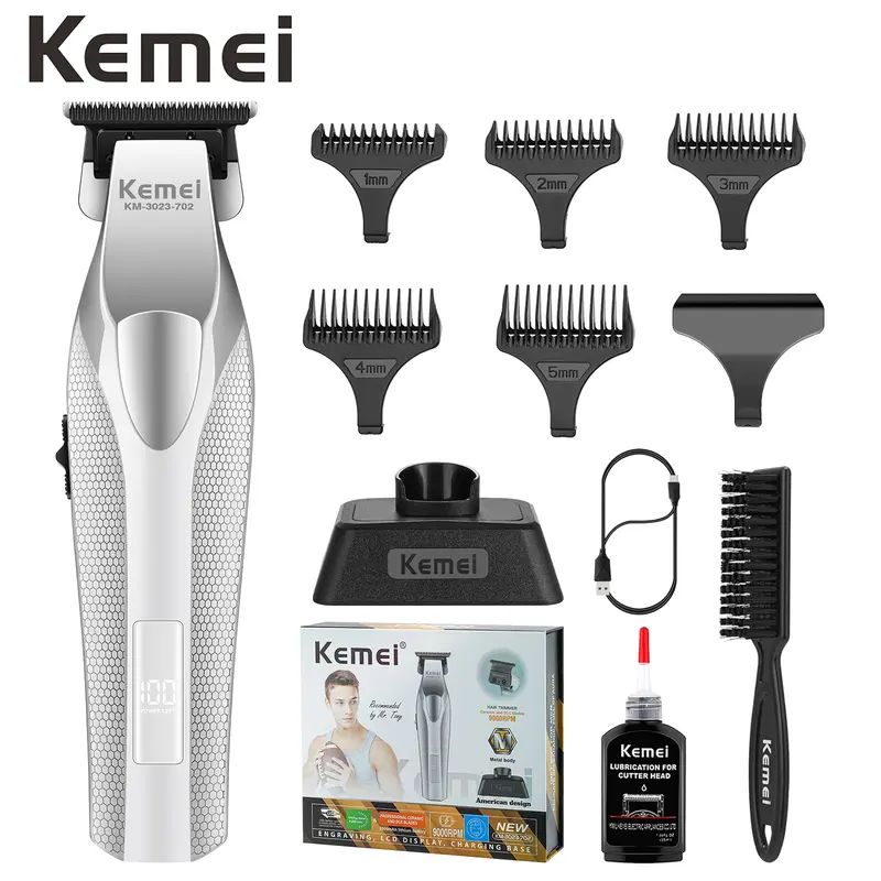 KEMEI KM-3023-702 Professional Cordless High Precision Hair Trimmers & Clippers for Men, Barber Equipment with Beard Shaping Tool Function, LED Display, 9000RPM Brushless Motor, 0-Gapped T-Blade, Ideal Gift,techvibes