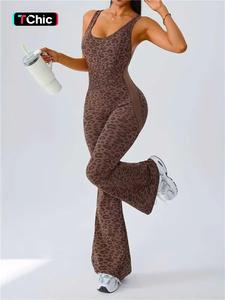 Women's Leopard Print Yoga Jumpsuit, Cross Strap Design, Long Sleeve Slim Fit, Casual Fashion for All Seasons, Comfortable Wear at Home, Workout Jumpsuits