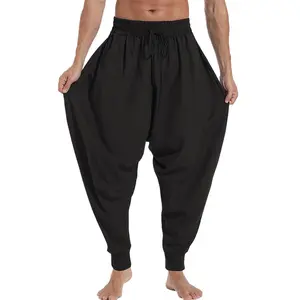 Mens Harem Pants Loose Fit Elastic Waist Drawstring Aladdin Hippie Trousers