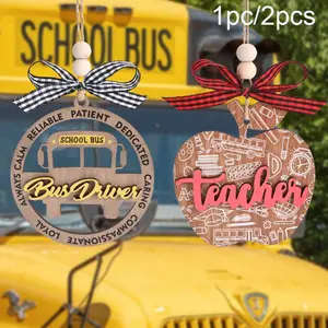 School Bus Driver Ornament, 2 Counts/set Unique Bus Double-layer Wooden Ornament, Hanging Ornament, Decorative Props, Bus Drivers Appreciation Gifts for Men Women, Decor, Decoration, Caring