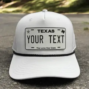Texas License Plate Hat with Custom Text, black & White Color, Adjustable Fit, Features "The Lone Star State" Design