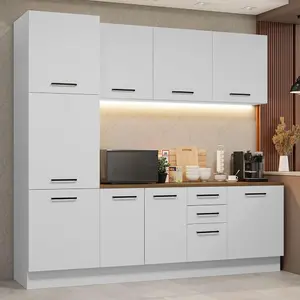 Madesa Hazel Kitchen Set 94" L Pantry Storage Base Cabinet Wall Cupboard Engineered Wood Multiple Compartments Organization Unit - White