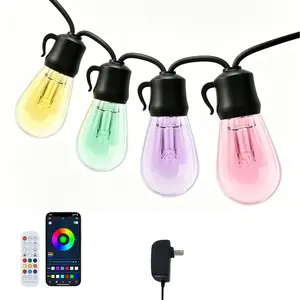 Smart Outdoor String Lights 2, 49 Feet LED Bulbs, Adjustable Warm, Multiple Scene Modes, Ip65 Waterproof, APP Control#OutdoorStringLights #PatioLights #IP65WaterproofLights #GardenLights #CampingLights #PartyLights #WarmWhiteLights #USBStringLights #Backy