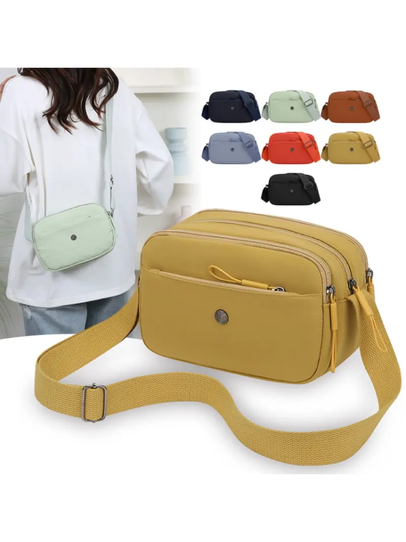 Women's Multifunctional Small Square Bag, Casual Multi-Layer Adjustable Crossbody Shoulder Bag, Lightweight Nylon Commuter Crossbody Bag