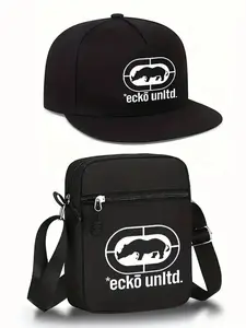 Unisex Street Style Baseball Cap & Zipper Crossbody Bag Set, Cartoon Pattern, Adjustable Fit, Perfect Gift for Friends, All Seasons Wear