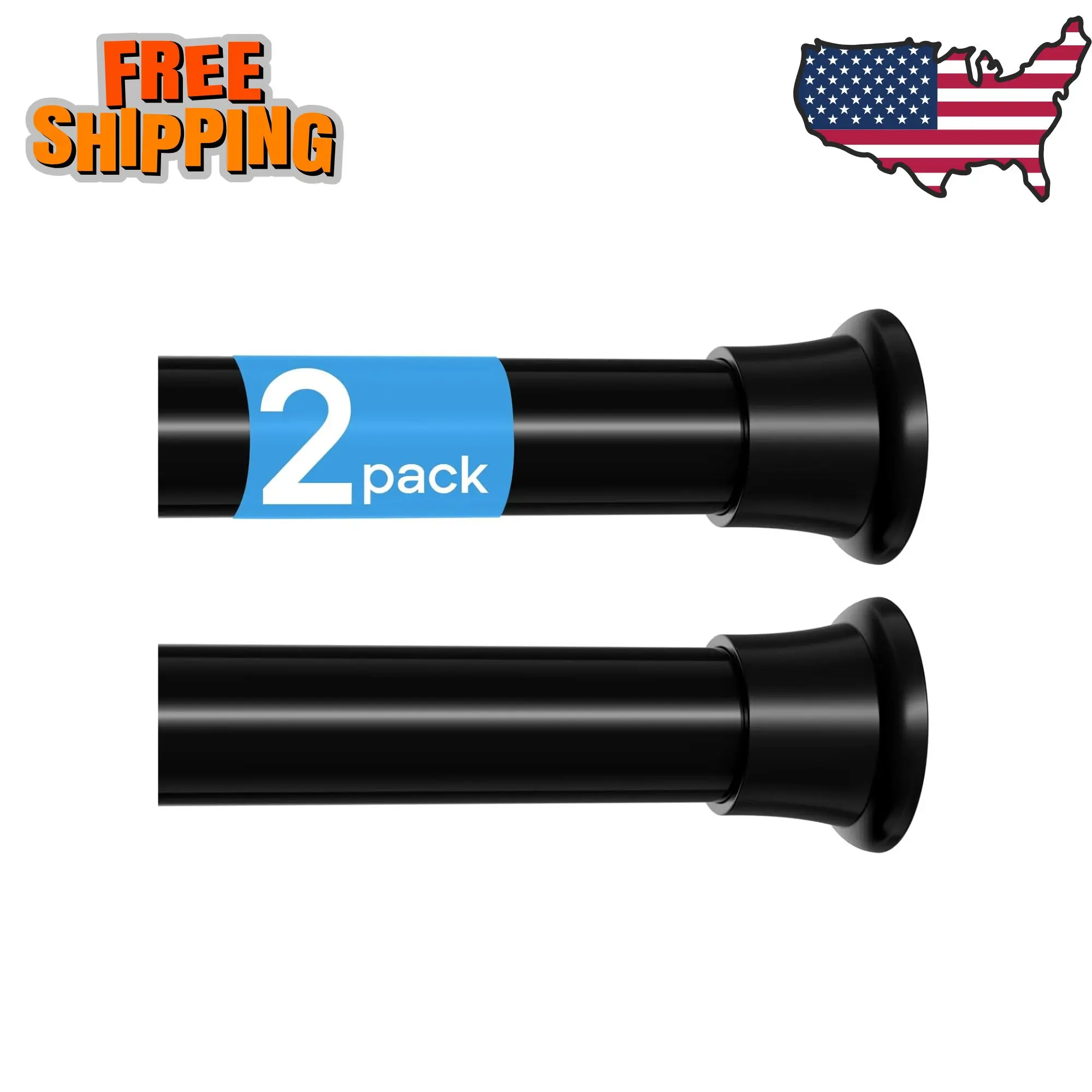 2 Pack Spring Tension Curtain Rods 31-76 Inch Black