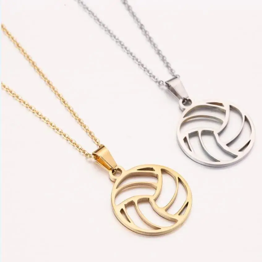 Unisex Stainless Steel Hollow Volleyball Ball Pendant Necklace with Metal Coating, Casual Chain Collar for Adults, Fashion Jewelry Party Gifts, Volleyball Hollow Ball Pendant