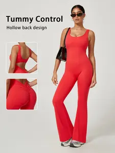 Women's Wide Leg Jumpsuit, Backless Sleeveless Workout, Waist Cinching Yoga Tight, Slim Fit, Suitable for Pilates and Gym