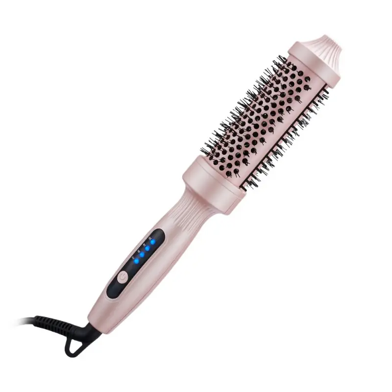 Anti-Scald Porcelain Thermal Curling Brush, 2-in-1 Smooth Hair Straightener & Volumizer, Fast-Heating Fluffy Styling Comb for Long-Lasting Salon Blowout Look