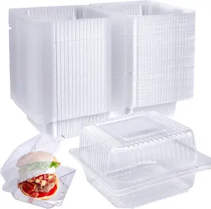 100 count Clear Hinged Plastic Containers with ,Individual Cake Slice Containers,Square Plastic  Container,Disposable Clamshell Take Out Containers for Cakes,Cookies,Pasta,Sandwiches,Salad