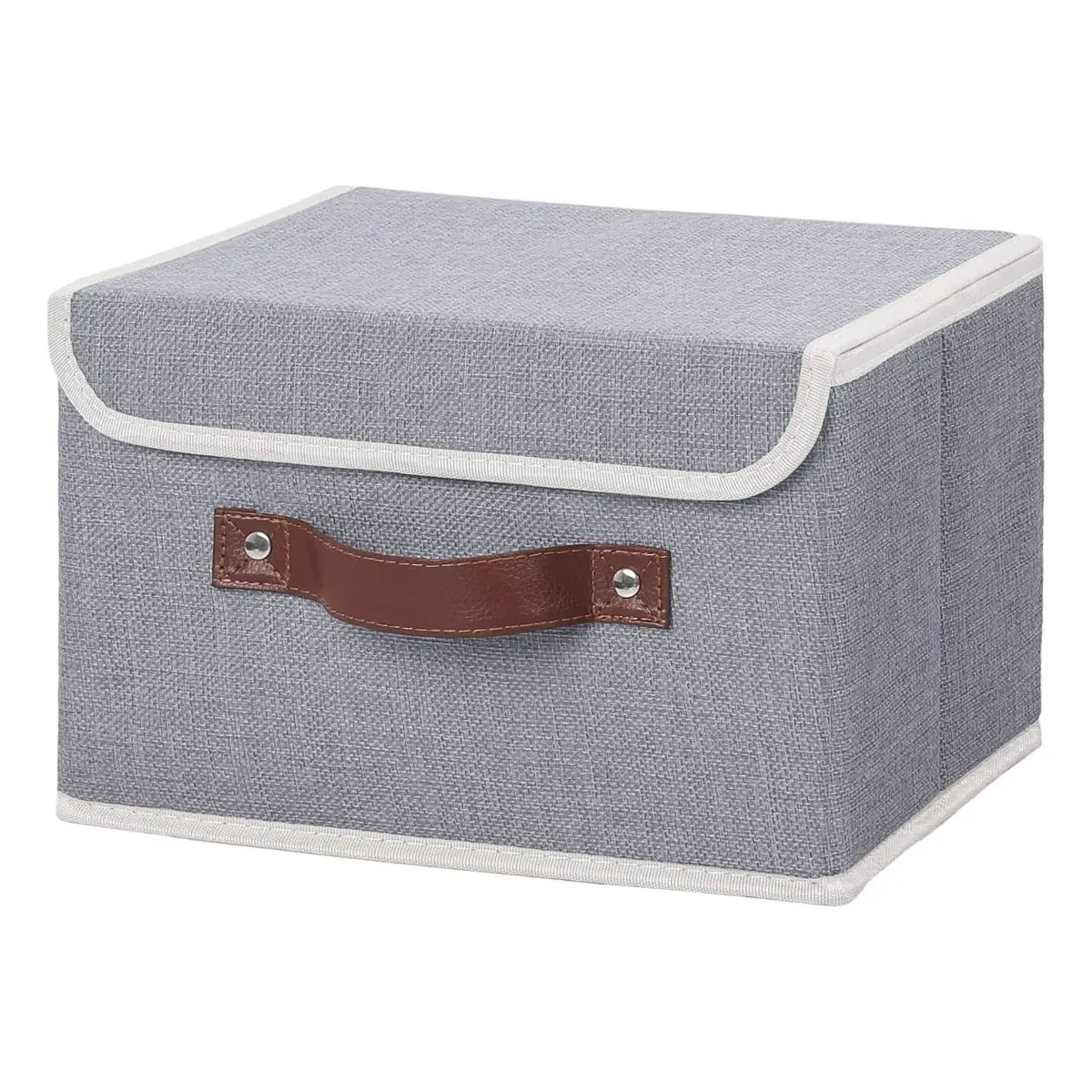 Gray Collapsible Fabric Organiser Storage Box with Lid, Plastic Water-Proof Bin, 10.2x8x7 Inches
